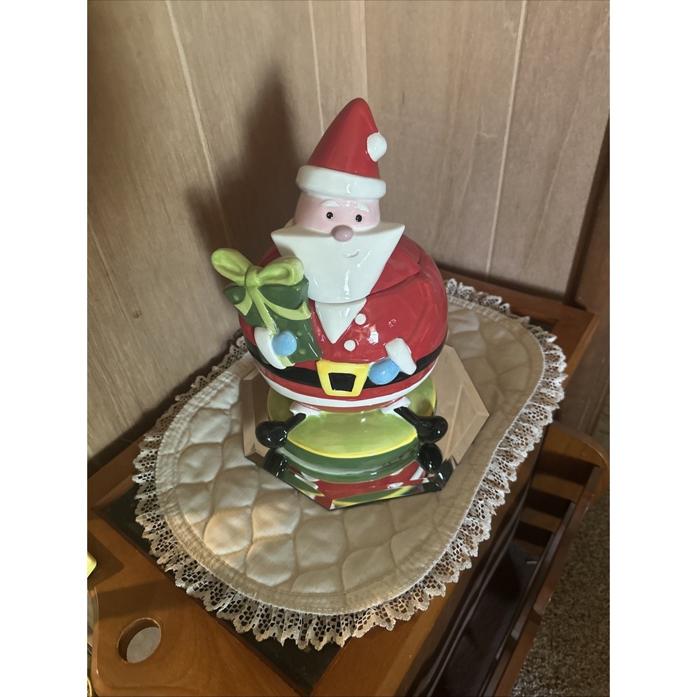 Adorable‎ Ceramic Christmas "skinny Leg" Santa Cookie Jar  12"
